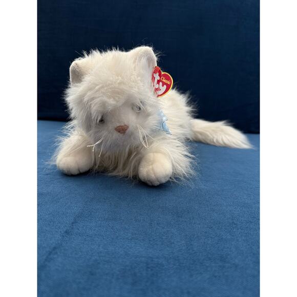 Ty Vintage Sugar White Fluffy Cat Realistic Plush‎ 2002 Long Hair Blue Eyes 12" - Picture 2 of 9